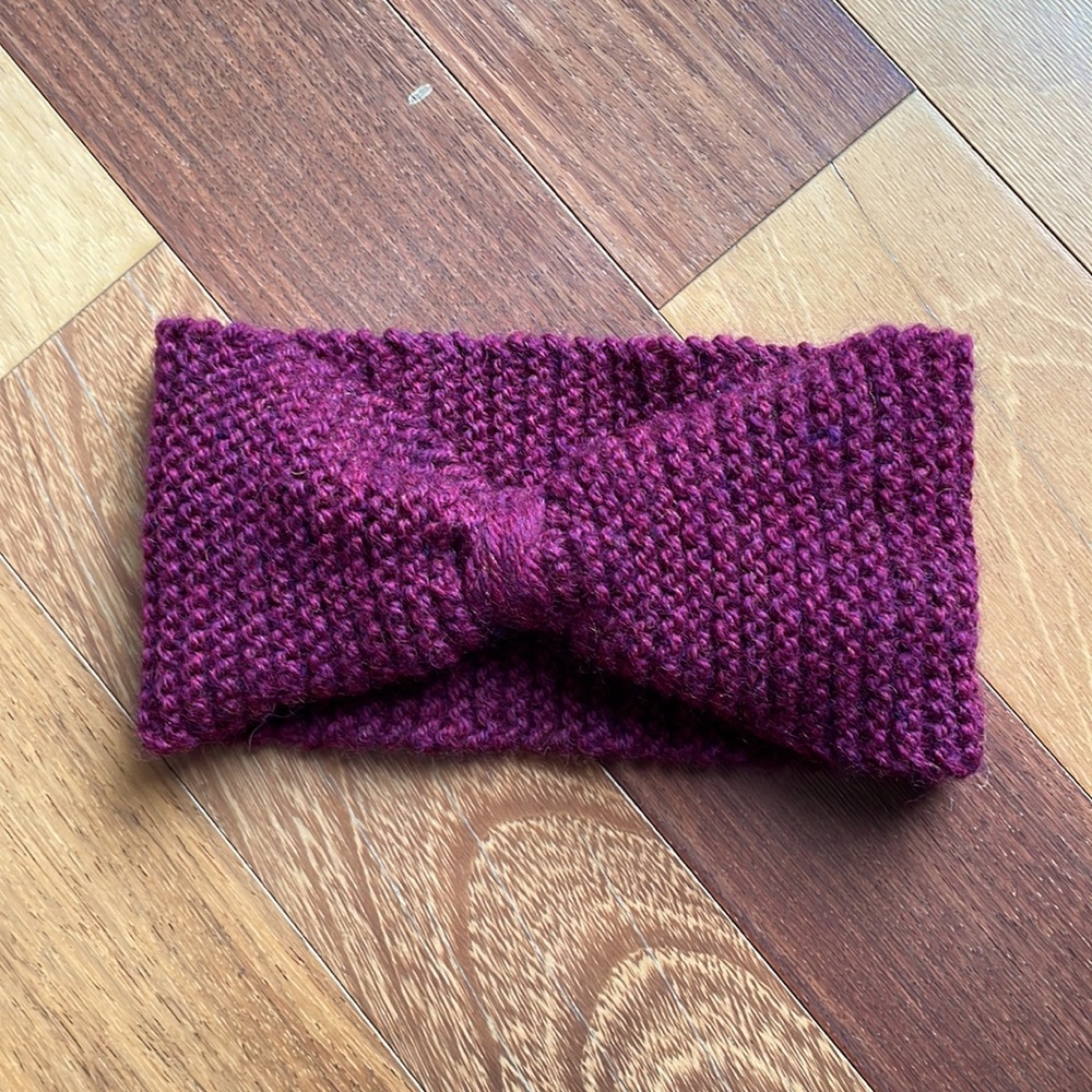 Handknit Winter Headband ft Cinched Style, Magenta